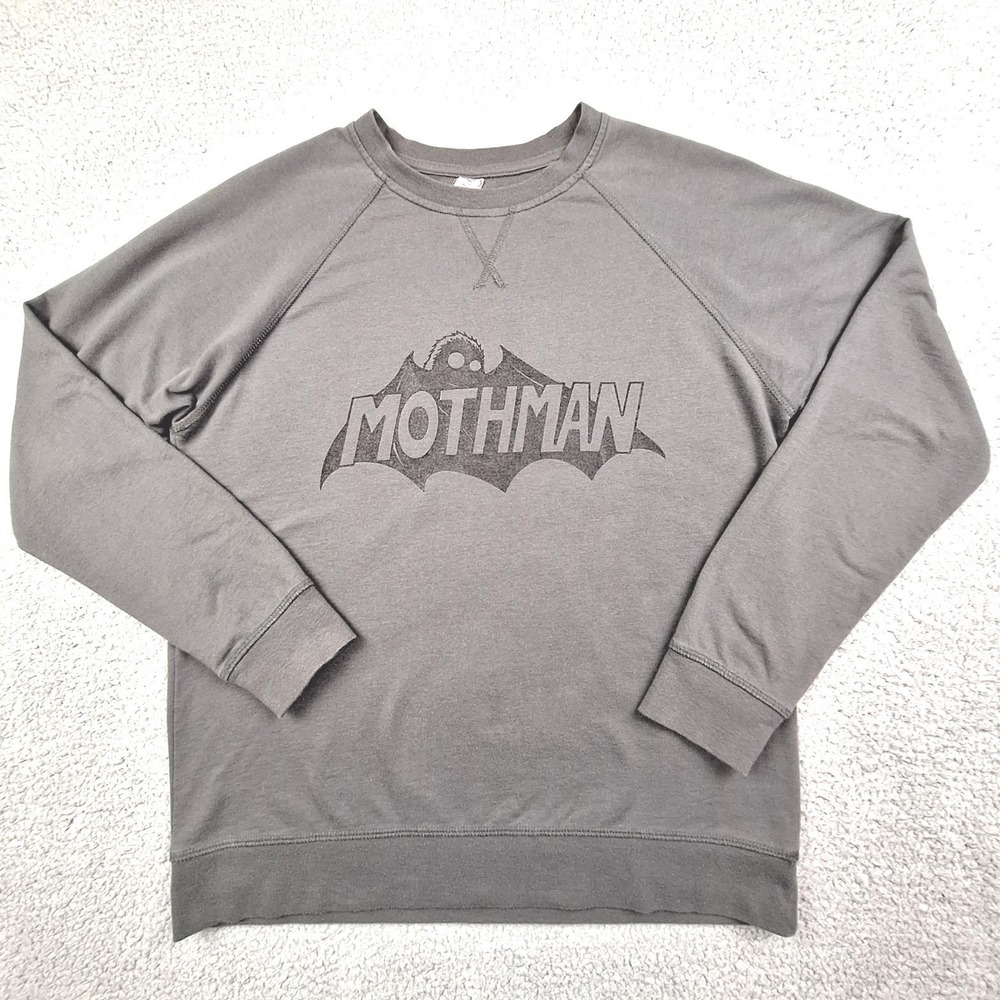Mothman Sweatshirt Mens‎ Medium Gray Graphic Raglan Pullover Next Level Apparel